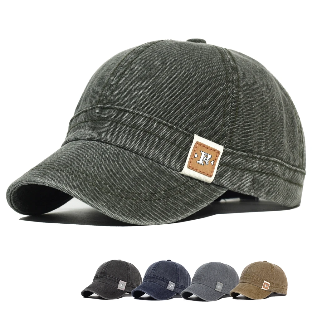 Fashion Short Brim Washed Cotton Baseball Cap Men Women Soft Vintage Dad Hat Adjustable Trucker Style Low Profile Caps 1