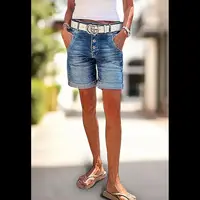 European and American summer women's blue denim shorts trendy casual fashion versatile high street button slim fit jeans