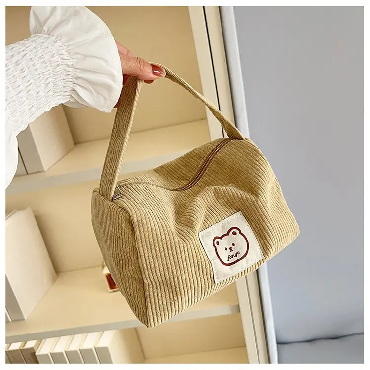 Corduroy Toiletry and Cosmetic Organizer with Handle - Large Zipper Pouch