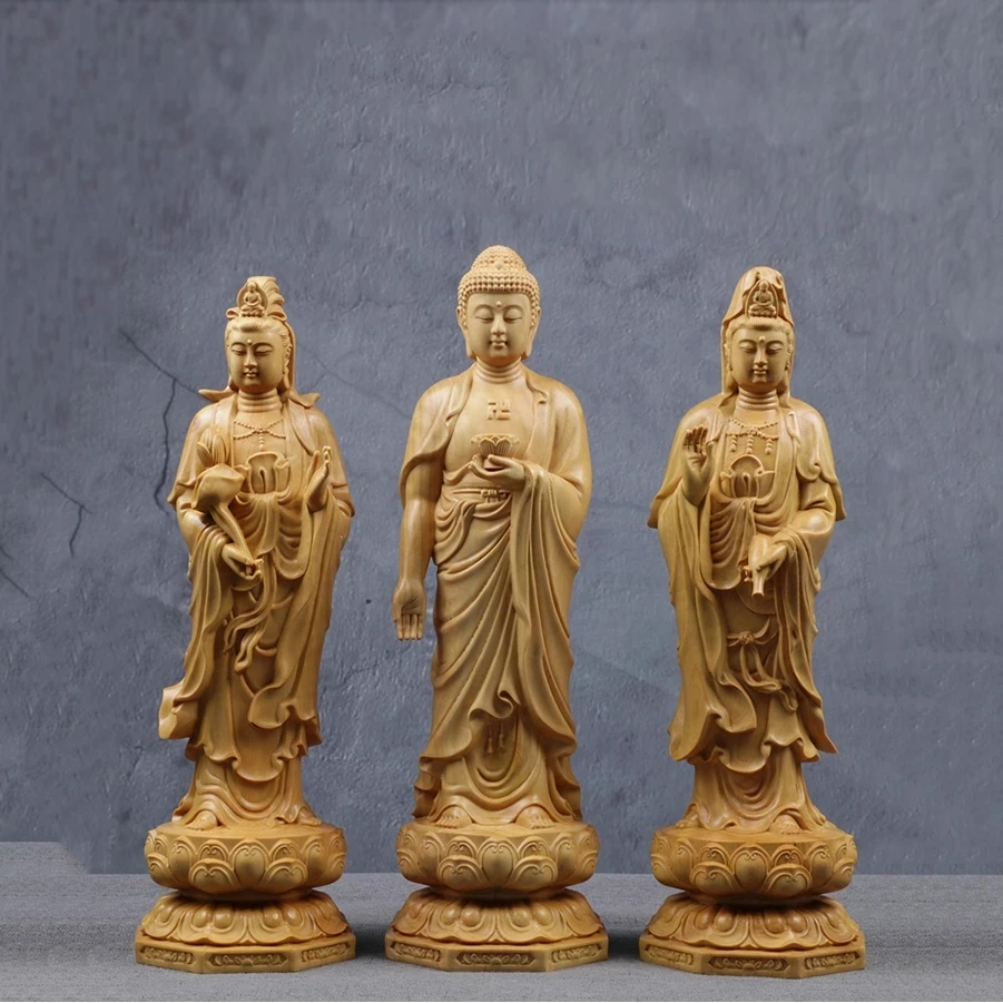 

20/25/35CM Three Buddhas Feng Shui Three Western Saints Arts Crafts Guanyin Bodhisattva Buddha