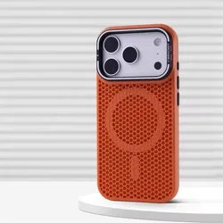 Cellular Grid Cooling MagSafe Case with Wireless Charging and Alloy Lens Holder - Shockproof Cover - iPhone 17 (Orange)