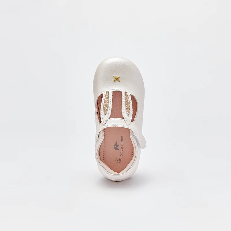 Dave Bella Girl's Princess Autumn Leather White Rabbit Ears Design Kids Shoes Rubber Sole Children Causls Shoes DB1240205