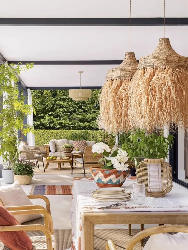 New Design Handmade Woven Wabi Sabi Rattan Grass Thailand Japanese Simple Natural Australia House Popular Pendant Lamps Lights 6