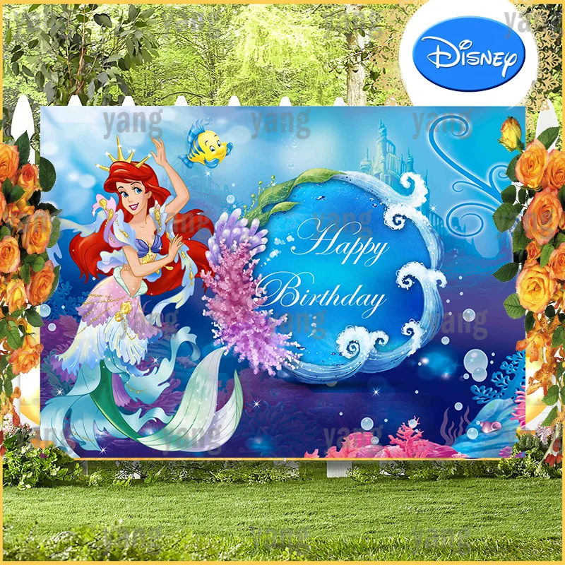 La Sirenetta Disney Ariel Under Blue Deep Sea Castle Photo Background Prop Girls Princess Birthday Photography Background