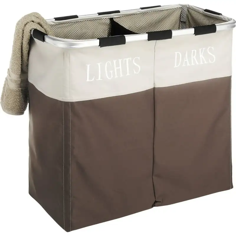 

Polyester Double Laundry Hamper - Lights and Darks Separator - Java - For Adult Use Limpieza Pelusa lavadora Pet hair remover Wa