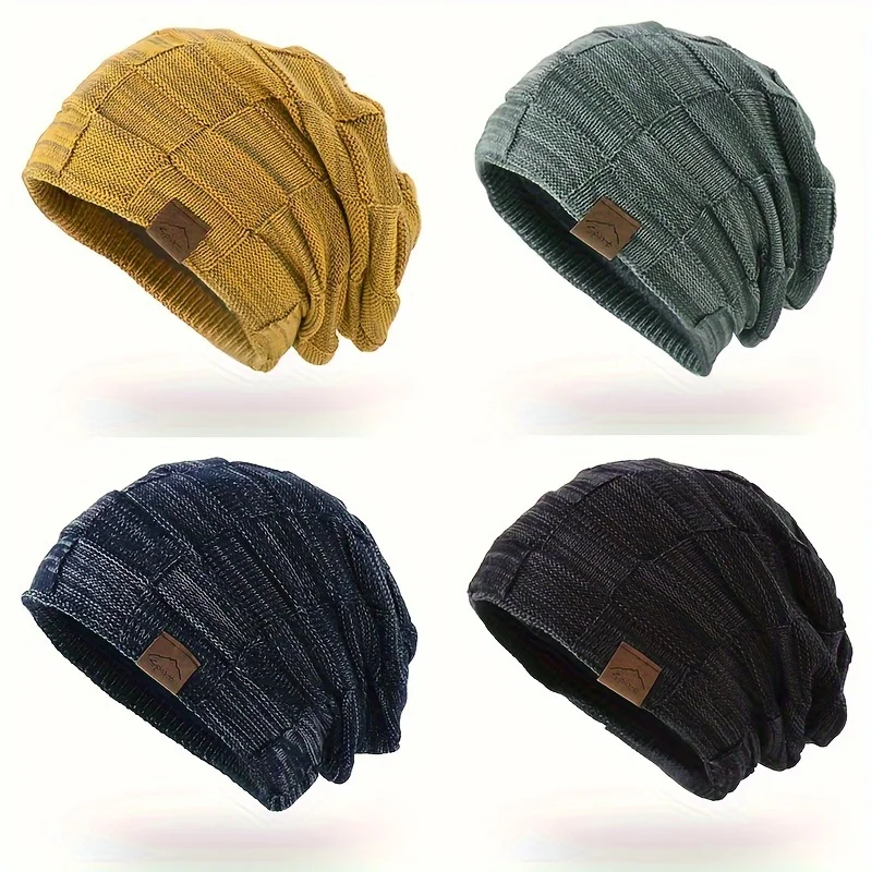 

Mixed Colors Knitted Beanies Padded Windproof Warm Stretch Autumn Winter Skullies For Women Men Outdoor Walking Travel Skiing