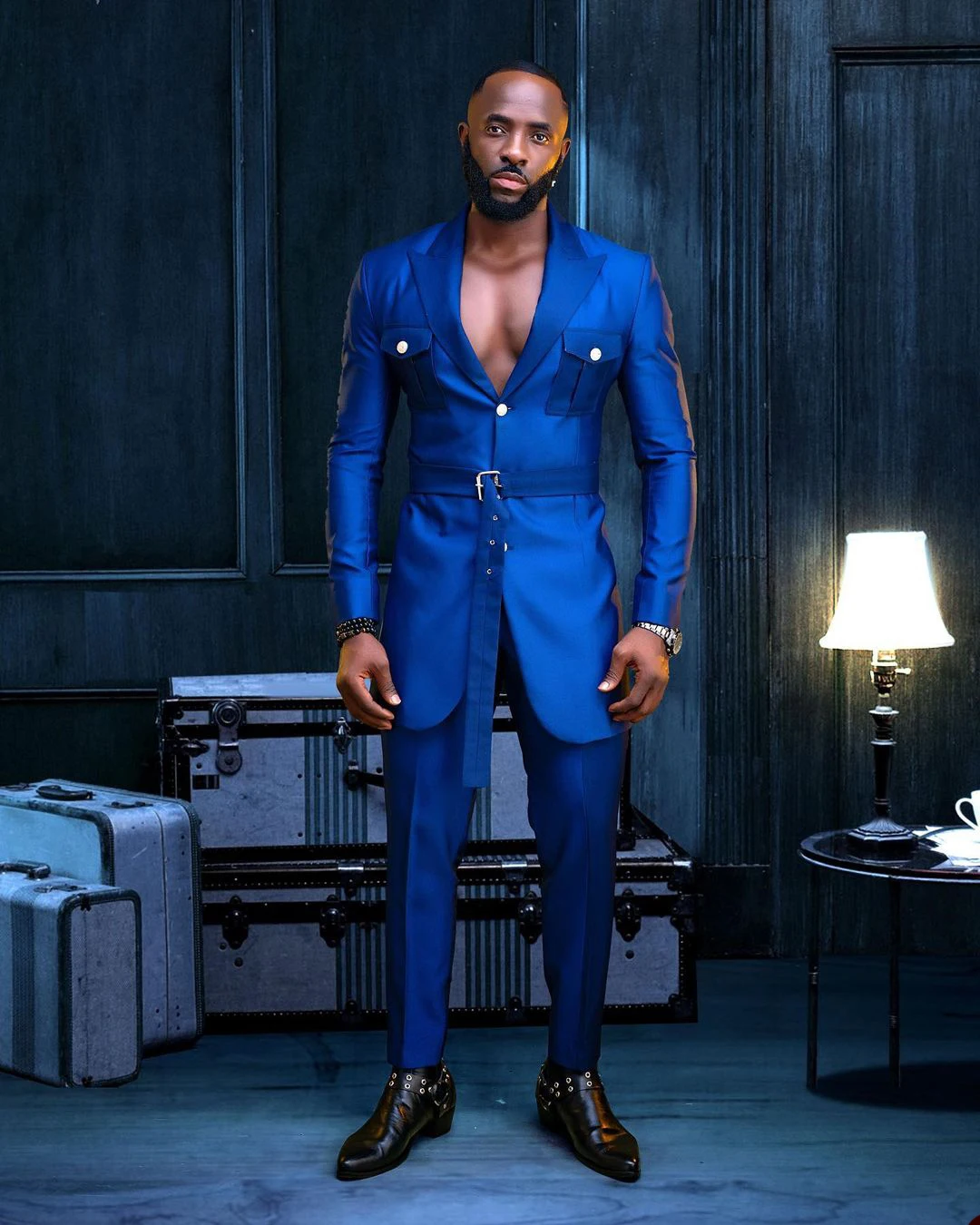 Men Wedding Suits Fashion Party Prom Suits For Men Peaked Lapel Groom Wear With Belt Slim Fit Tuxedos 2 Pcs Jacket Pants Made