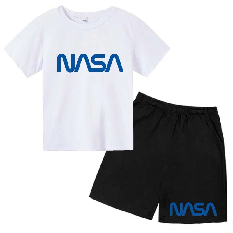 thumbnail image 1 of Conjunto de 2 camisetas y pantalones cortos con estampado de letras de verano para niños de 2 a 13 años, ropa deportiva de calle para niños y niñas, 1 of 4