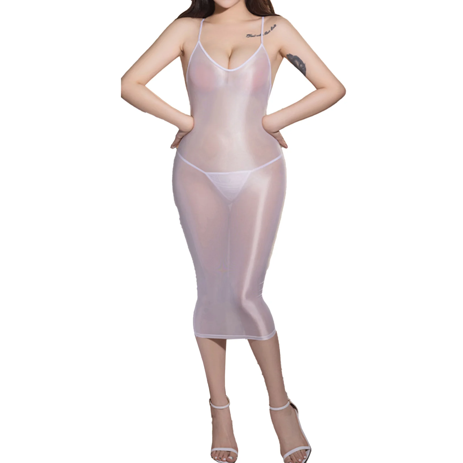 Biancheria Intima Sexy Per Il Sesso Da Donna, Con Minigonna, In Tulle Trasparente, Set Di Reggiseno E Mutandine Erotiche Trasparenti, Bianco, XL - Foto 10