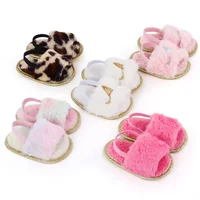 Toddler Baby Girls Plush crib shoes Soft Sole Faux Fur Flats Prewalker Slippers With Elastic Back Strap Home Baby Shoes 1
