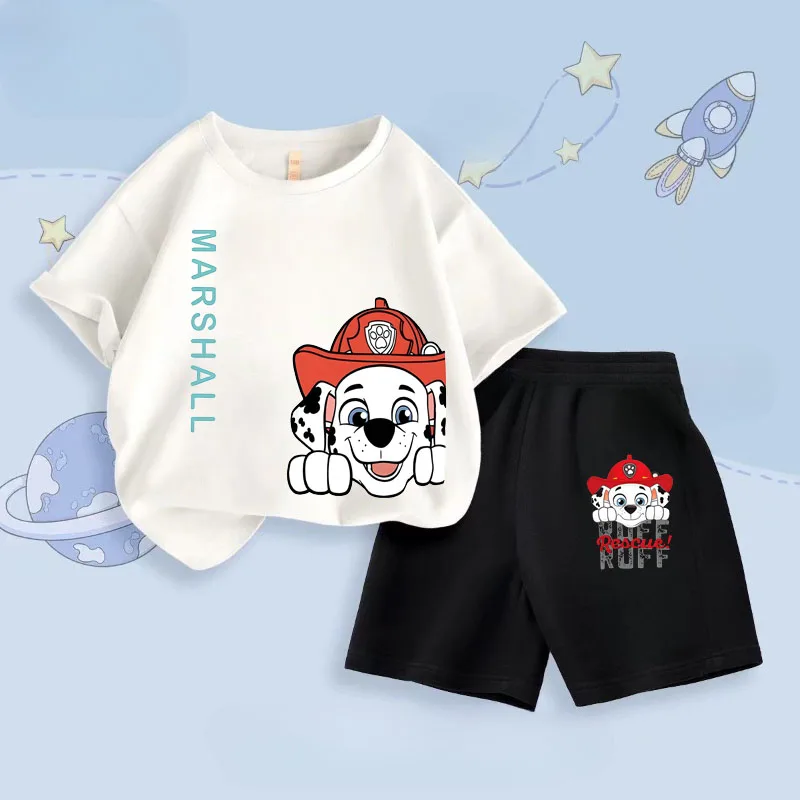 PAW Patrol Summer Boys Short Sleeved T Shirt Sets Cartoon Printed Children's Top Short Two Piece Suit Kids Breathabke Outfits 2