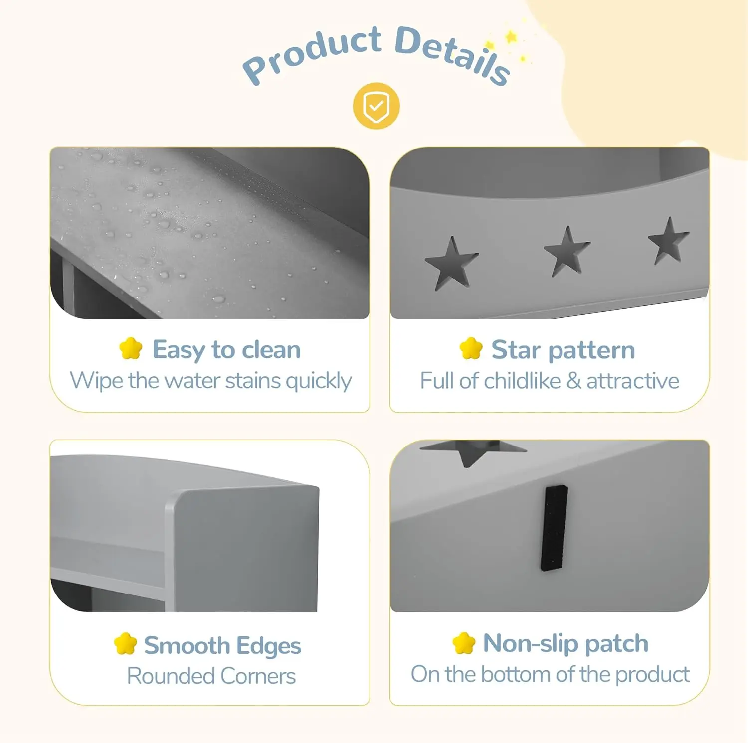 Kids Bookshelf, Three-and-a-Half Tier Wooden Bookcase, Bookshelf for Playing Room, Nursery, Bedroom, Toy Storage Cabinet