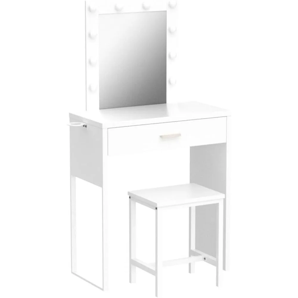 Vanity Makeup Desk with Mirror and Lights, Vanity Table and Chair Set, Brightness Adjustable, Small Dressers for Girls' Bedroom 6