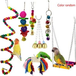 7PCS/Set Random Color Parrot Toy Kit Swing Bells Hanging Bridge Wooden Chewing Bird Toys Standing Training Tool ,Random Color 7PCS/Set Random Color Parrot Toy Kit Swing Bells Hanging Bridge Wooden Chewing Bird Toys Standing Training Tool ,Random Color