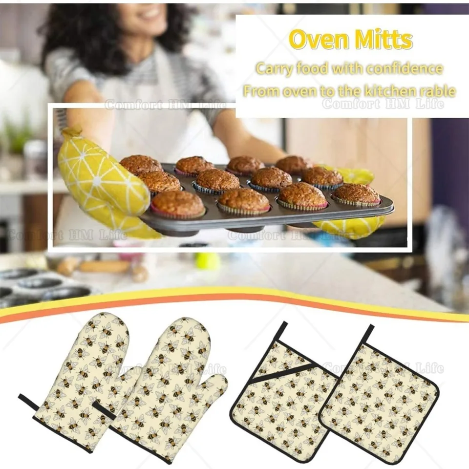 Mushroom Pattern Oven Mitts & Pot Holders Set Of 4 – Heat Resistant To 356°F, Non-Slip, Kitchen Safety - View #12