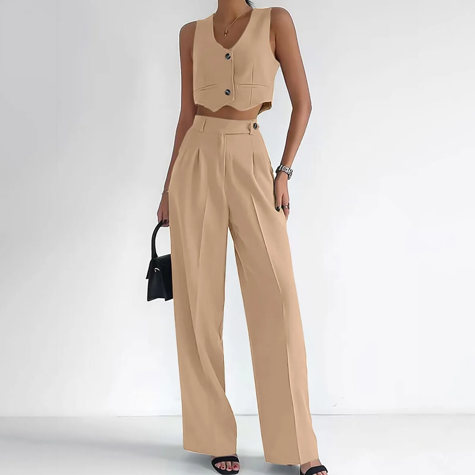 Elegant Women's Solid Color Casual Suit Vest And Trousers Set Formal Business Attire Wedding Outfits for Women Guest