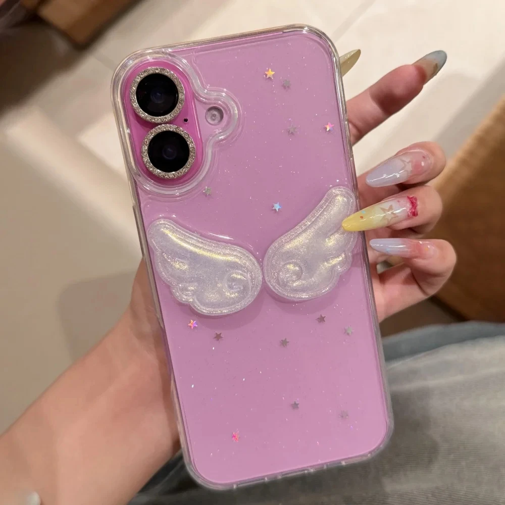 Korean INS Cute Glitter Shiny Angel Wings Phone Case For iPhone 17