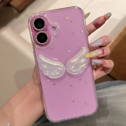 Korean INS Cute Glitter Angel Wings Phone Case - Shiny Clear Cover - iPhone 14 Proma (Clear)