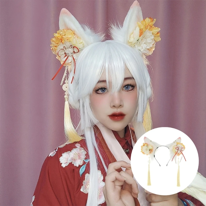 

Hairy Wolf Ear Headwear Cute Foxes Ears Headband Plush Hair Accessory Flowers Decorations Cosplays Accessories R7RF