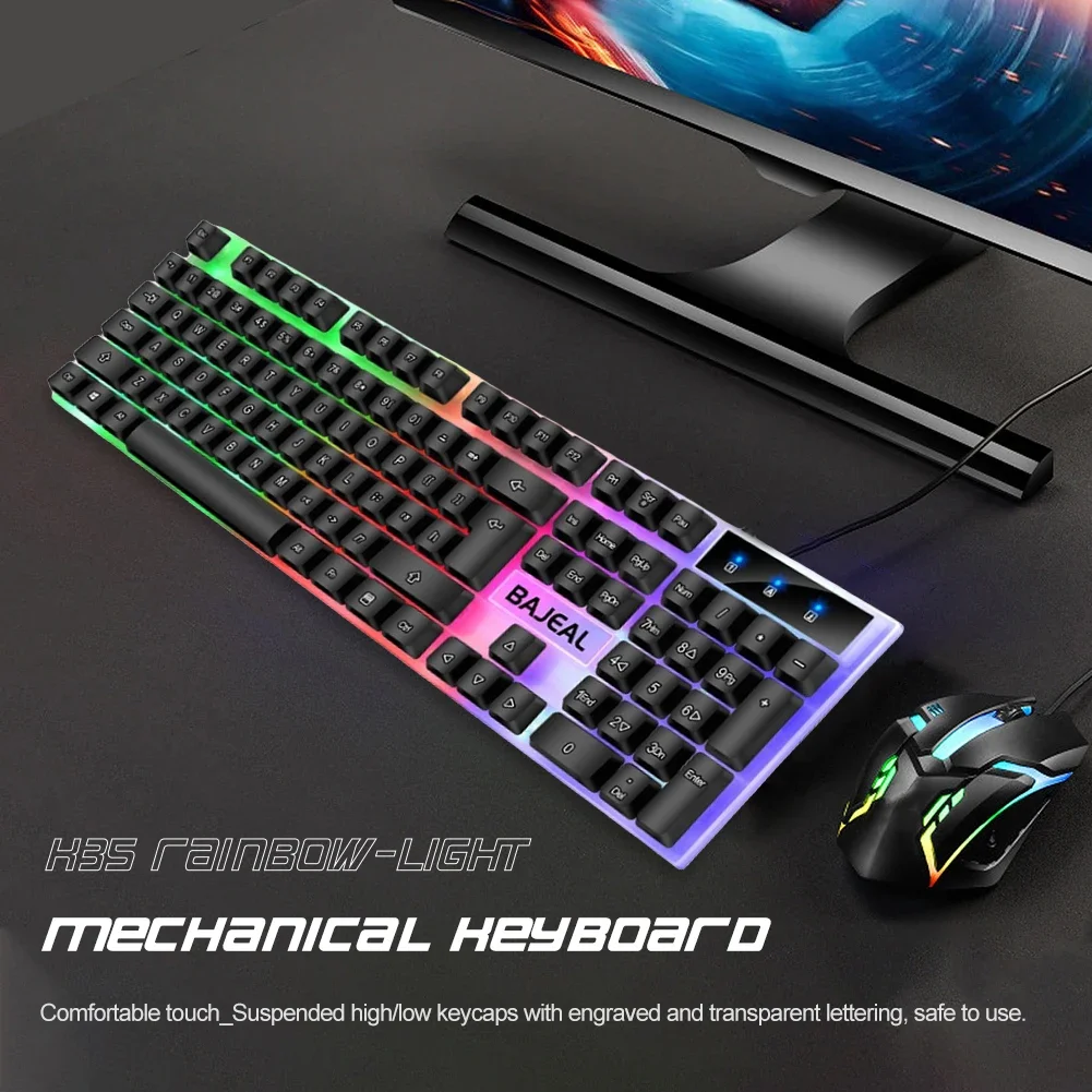 98 Keys Mechanical Keyboard USB Wired Gaming Keyboard with 7 Color Lights Backlit for Laptops Computer Gamer Ergonomic