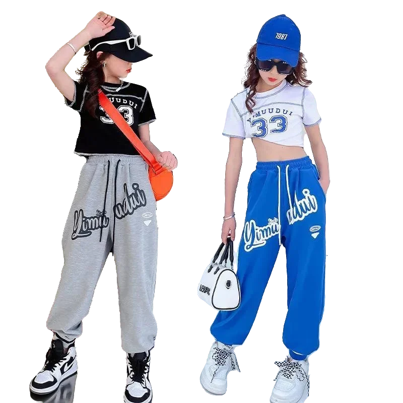 

Girls Suit 2022 New Arrival Summer Korean Alphabet Short Sleeve + Sport Pant 2 Piece Set Children's Clothes 4 5 6 7 8 9 10 12 Y