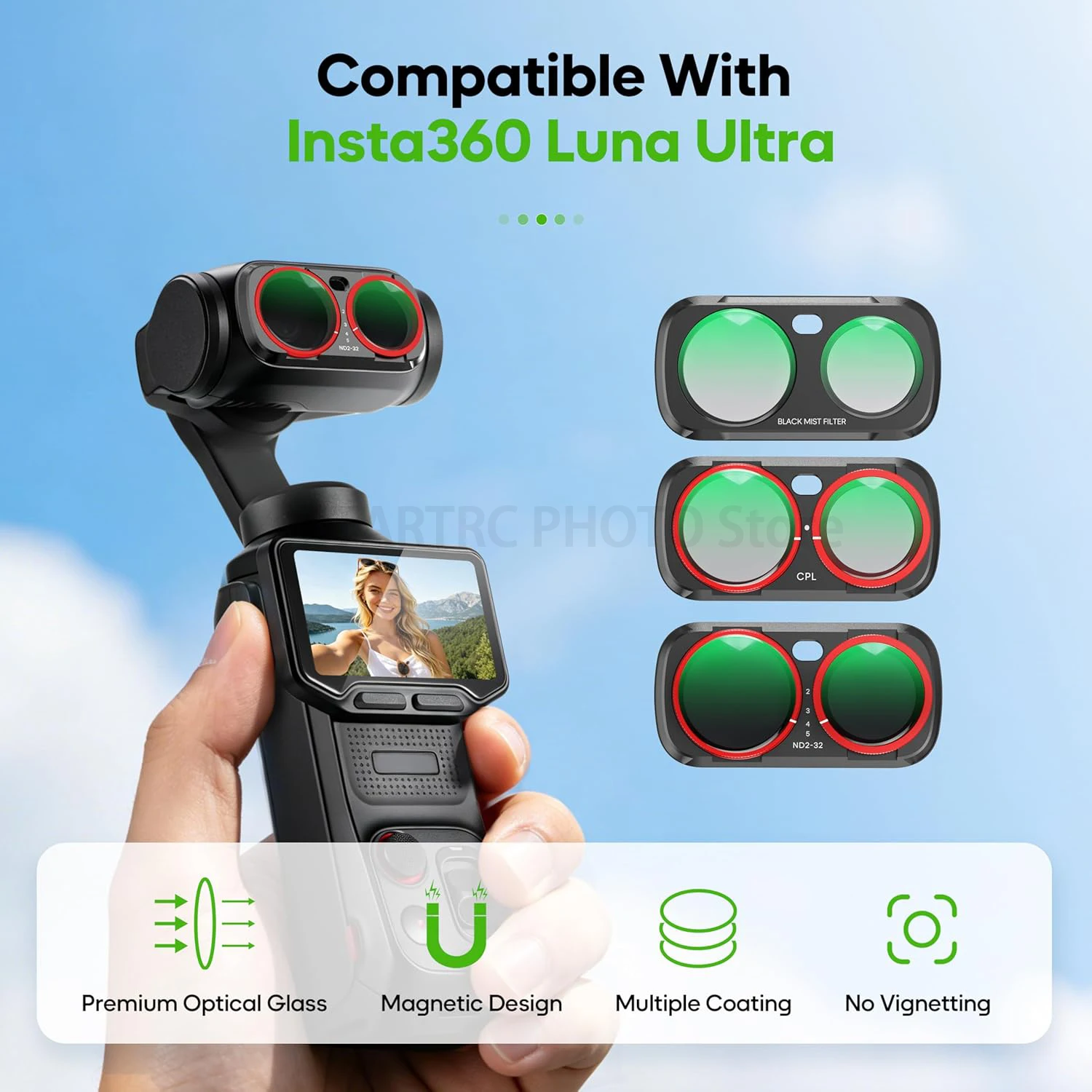 인스타360 루나 울트라 UV CPL VND (ND2-32) 블랙 미스트 필터, 내추럴 나이트 마그네틱 퀵스왑 필터용 CPL ND 렌즈 필터 키트