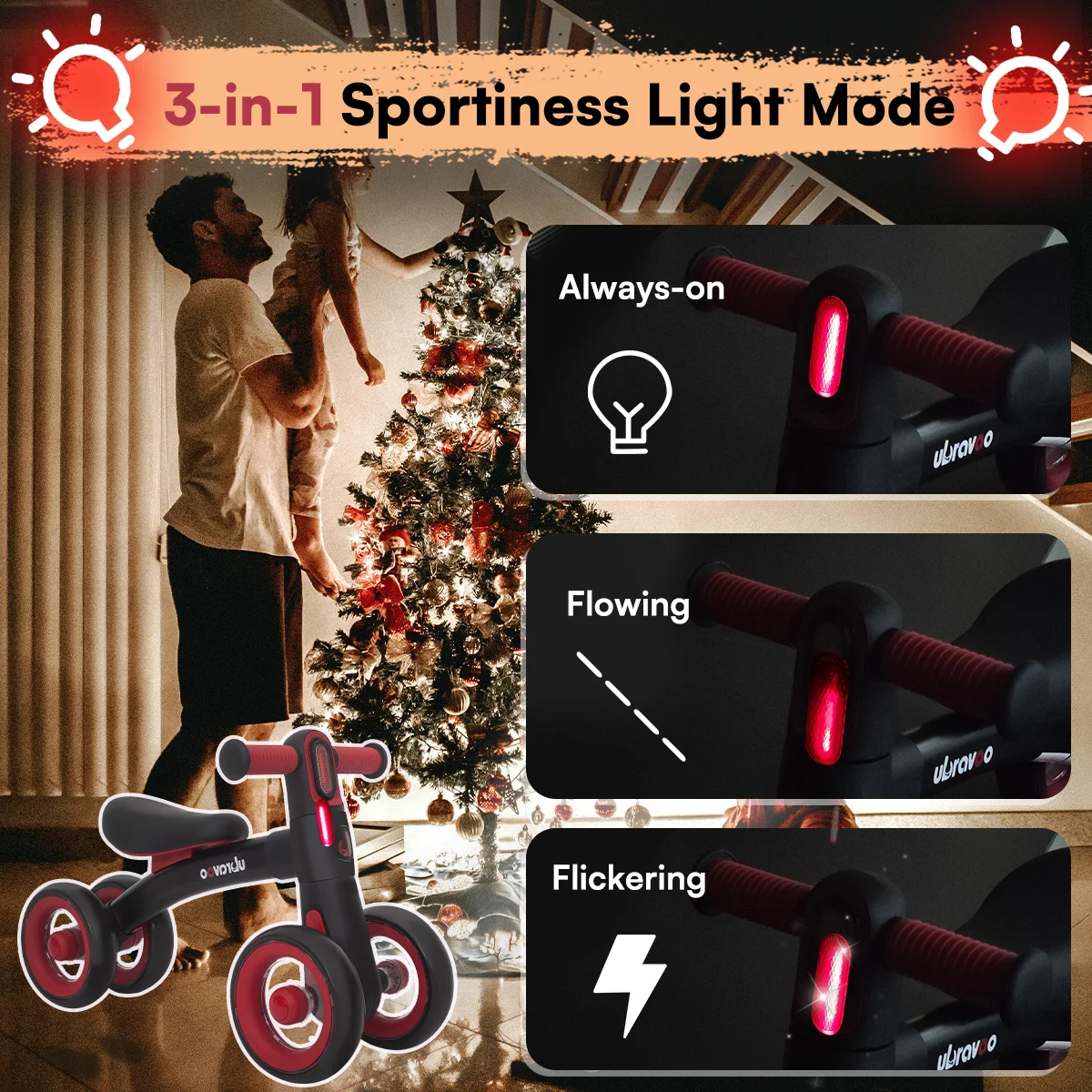 Ubravoo Baby Slide Balance Bike for 12-24 Months,3-Mode Headlight & 4 Transparent Silence Wheels, Riding on Toys Birthday Gifts 6