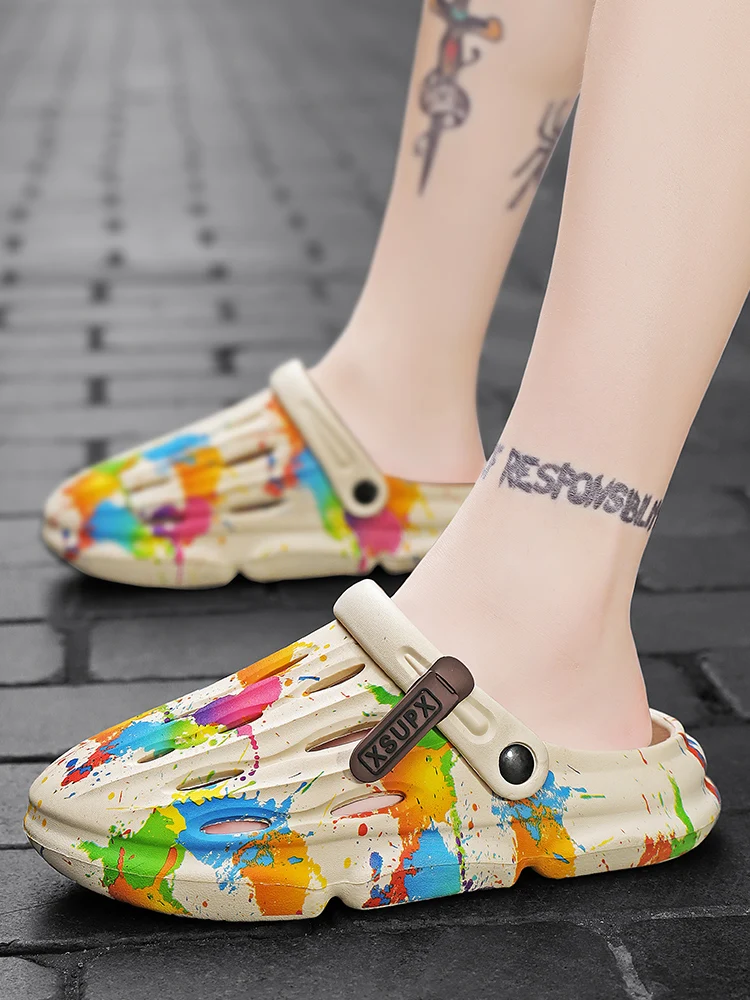 Sandales de plage à plateforme creuse, pantoufles d'été décontractées EVA pour hommes, chaussures perforées d'extérieur_voghion.com