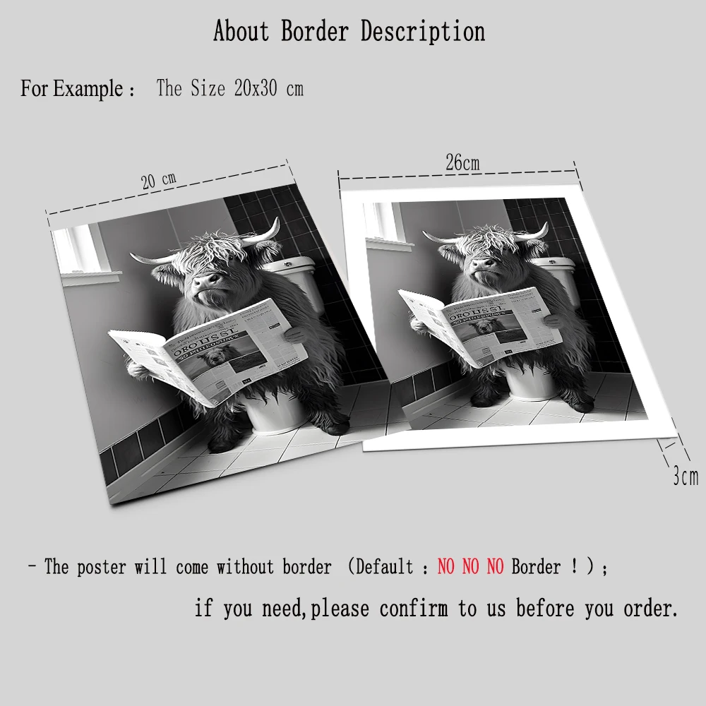 Animals Sitting on the Toilet Reading a Newspaper Prints Funny Bathroom Wall Decor Pictures Monkey Dog Cow WC Wall Poster