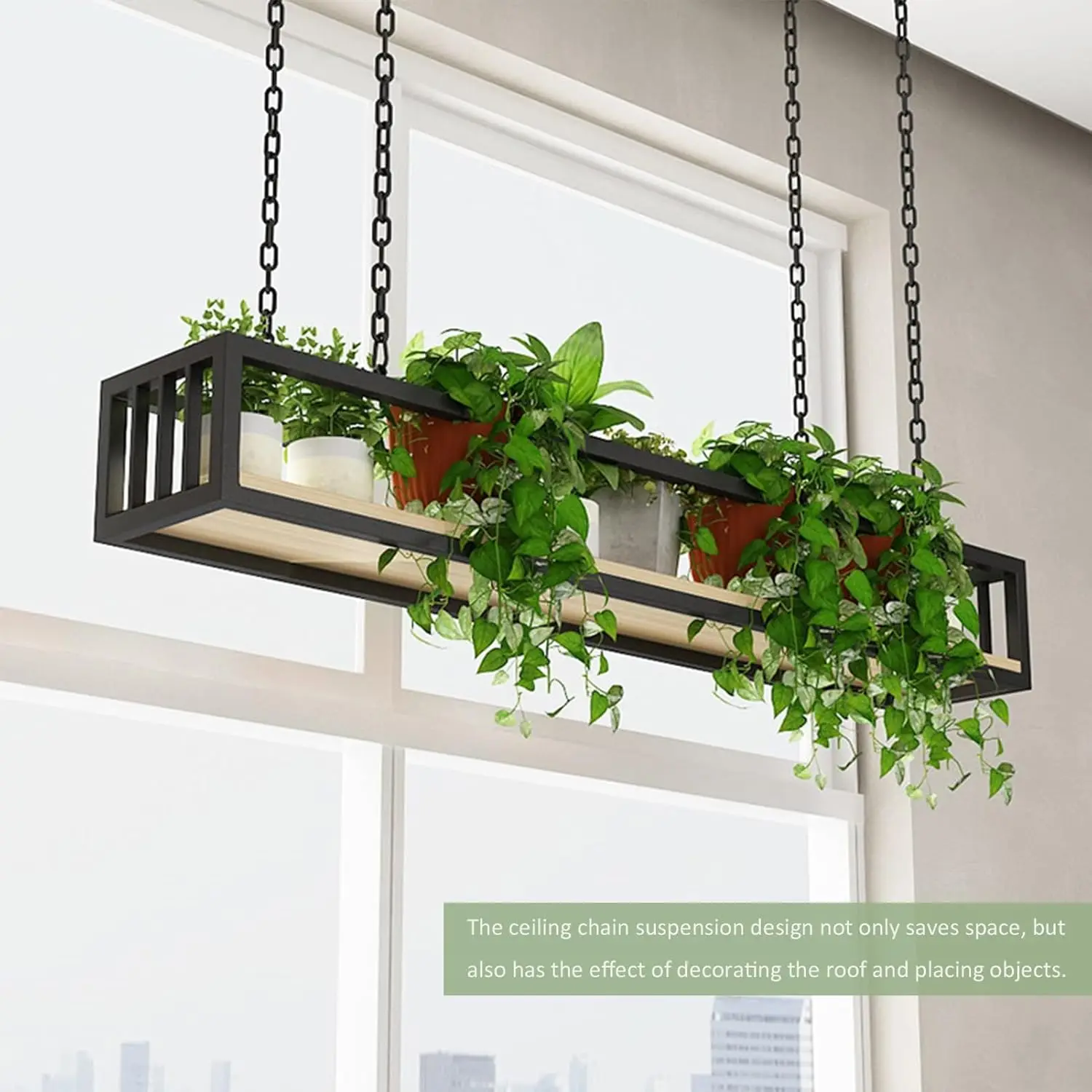 Ceiling Hanging Plant Shelves, 80x25x15cm. Flower Pot Stand, Floating Shelving for Living Room, Kitchen, Balcony, Wine Rack
