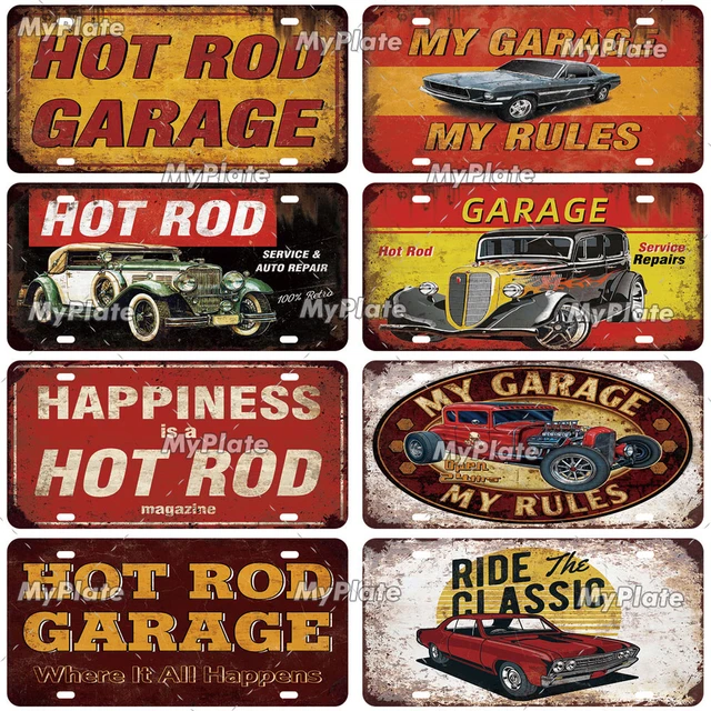 Plaque métal vintage, décorative hot rod garage