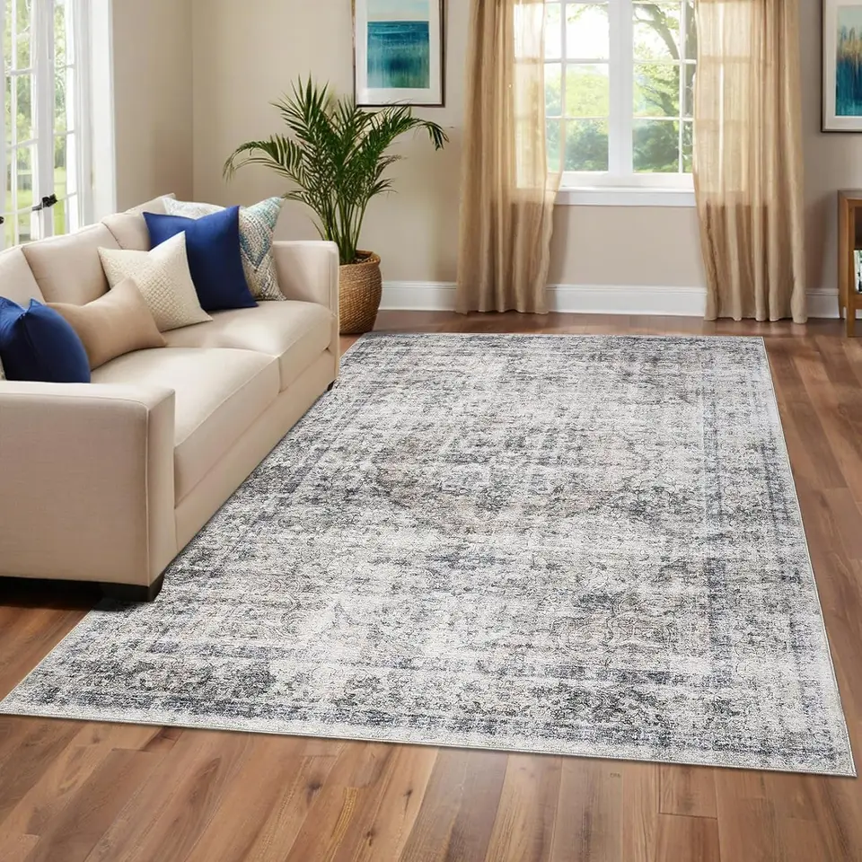 Washable Stain Resistant Area Rug with Non Slip Backing