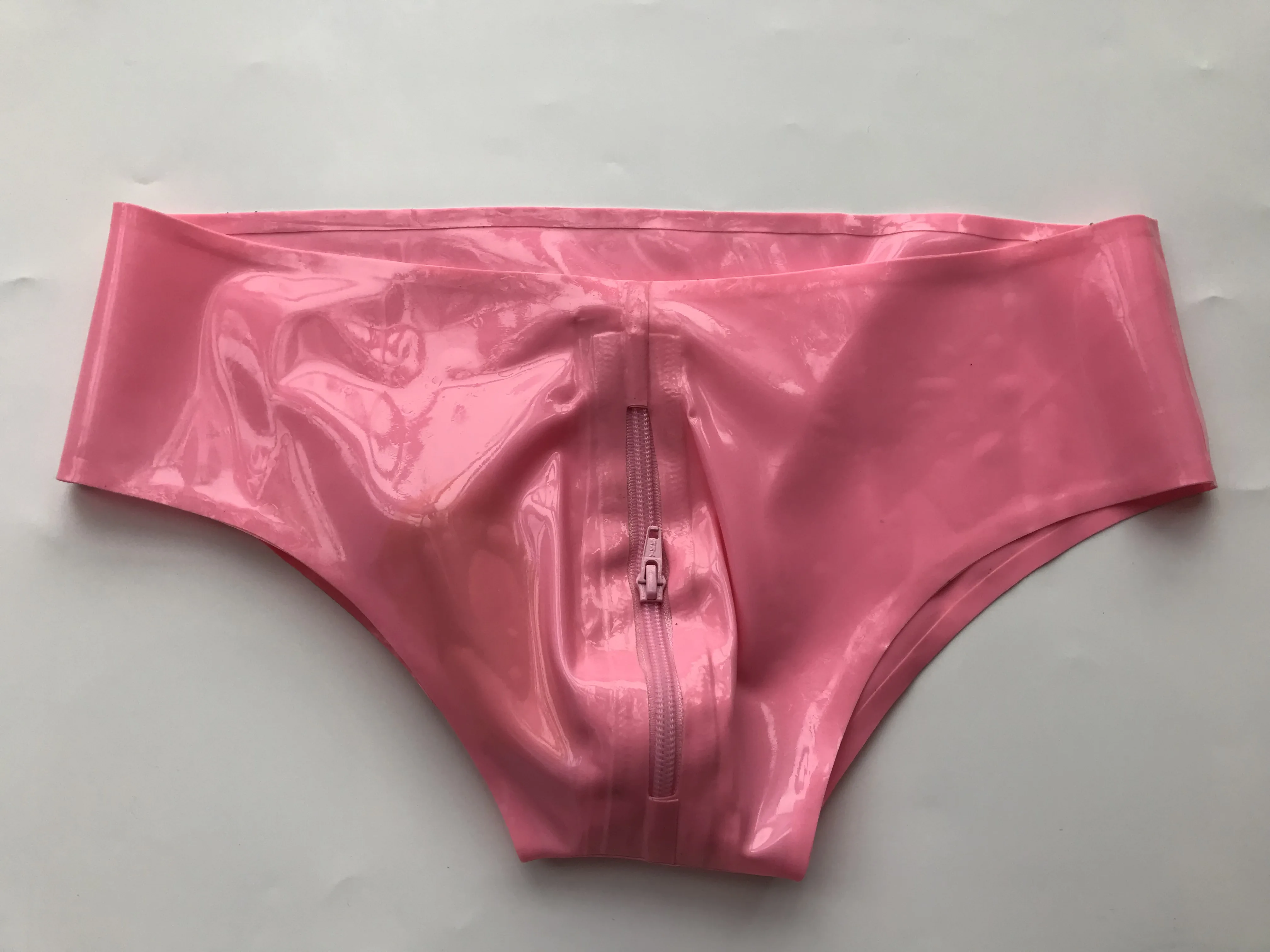 Sexy Mens Latex Briefs Fetish Rubber Underwear with Front Zipper and Anus Penis Condom