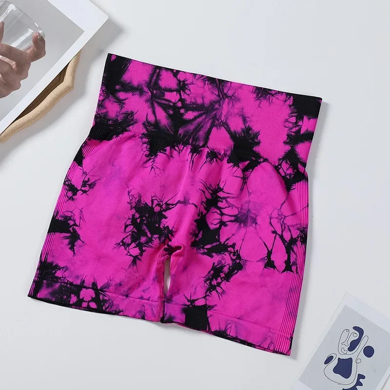 New Seamless Tie Dye Push Up Yoga Shorts For Women High Waist Summer Fitness Workout Running Cycling Sports Gym Shorts Mujer