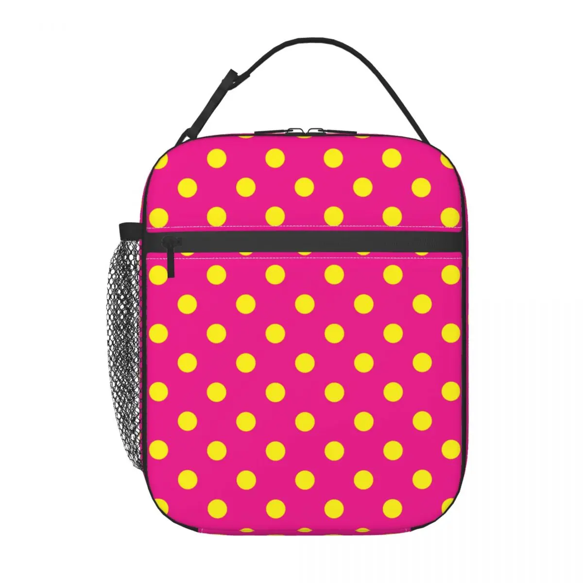 Yellow And Pink Polka Dot Insulated Lunch Bag for Women Leakproof Cooler Thermal Bento Box Kids School Children