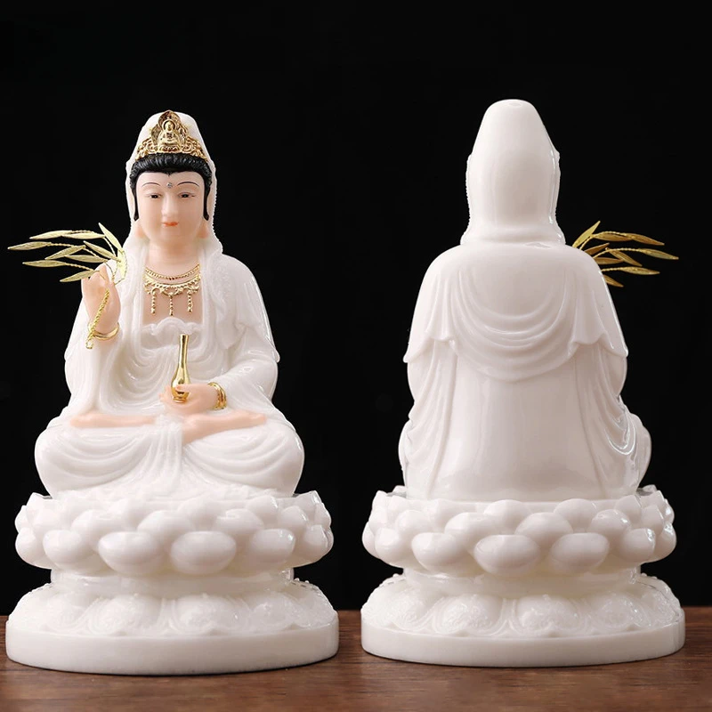 

1pc Resin Lotus Sitting Guanyin Buddha Statue Ornament Feng Shui Accessories Living Room Sacrificial Supplies Temple Ornaments