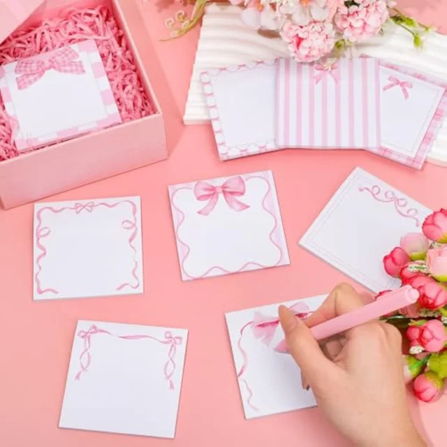 1pc 30sheets Pink Bow Sticky Notes，insCute Style Portable Self-Adhesive Tearable Writing Notebook（Random Pattern） 4