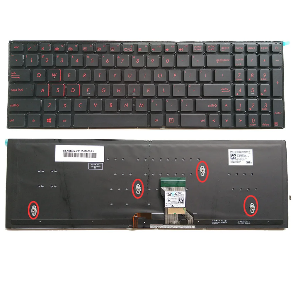 Клавиатура с подсветкой US для Asus ROG FX502, FX502V, FX502VD, FX502VS, FX502VT, цвет красный