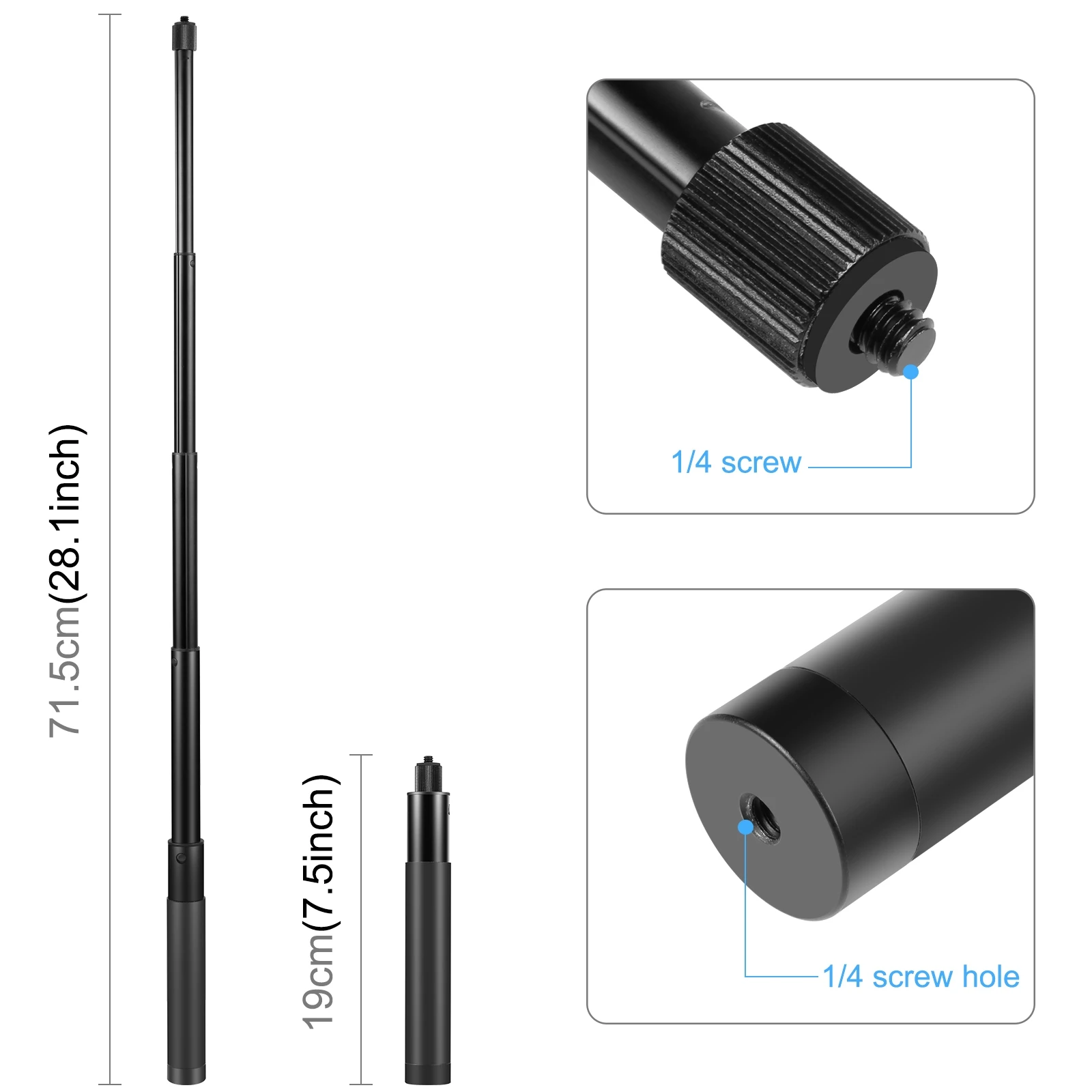 PULUZ 70cm Retractable Metal Selfie Stick Monopod with Invisible Adapter Base & Screw For Insta360 Cameras One RS / X2 / X3