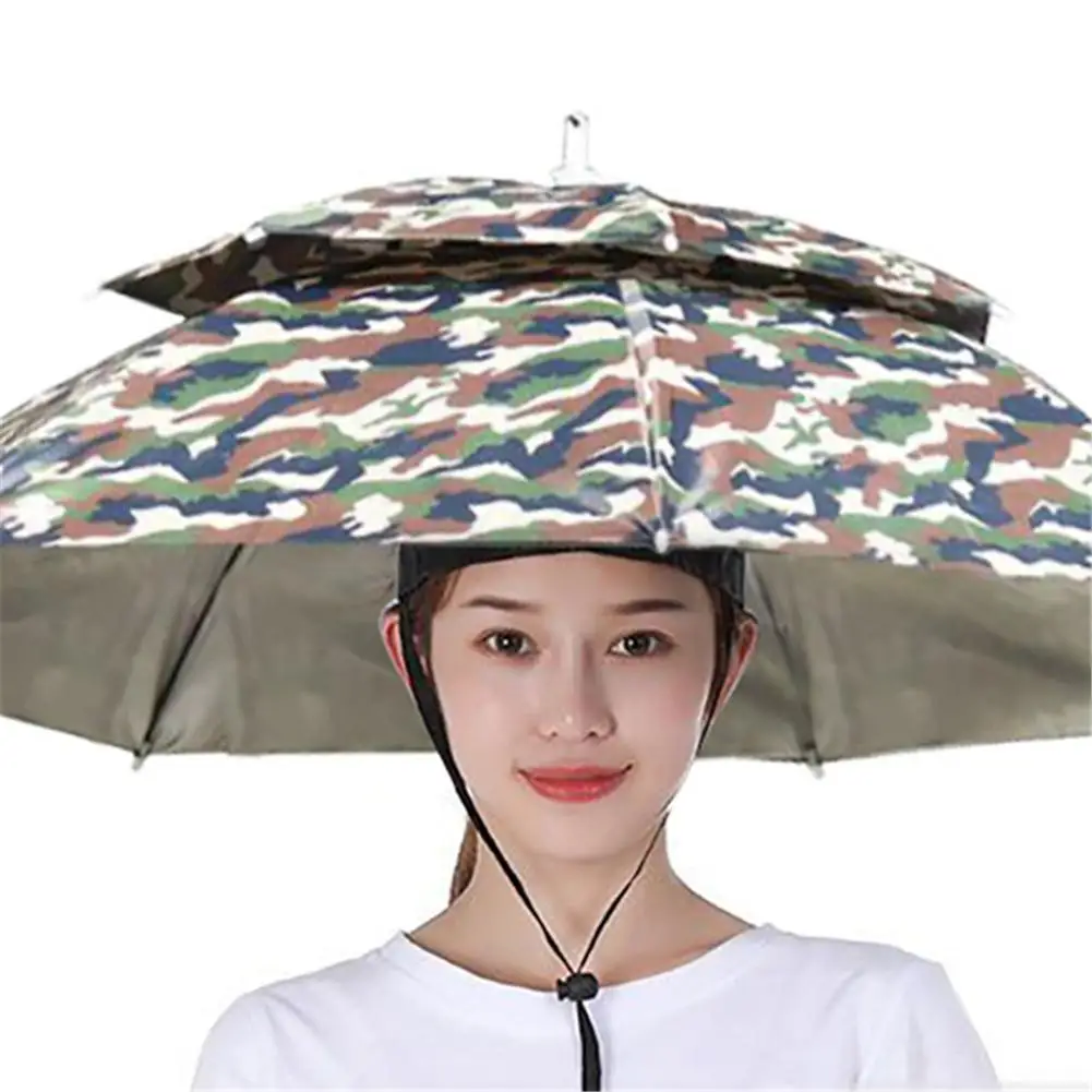 Umbrella Hat Double-layer Foldable Rain Sun Shade For Fishing Camping