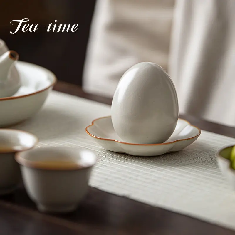 

Retro Cream Ru Kiln Tea Pet Can Be Raised Ornaments Creative Simulation Tea Eggs Lucky Tea Play Tea Table Decorations Gift Box