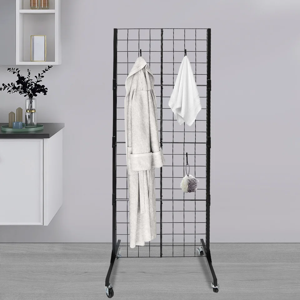 Portable Grid Wall Panel Display Rack with Wheels