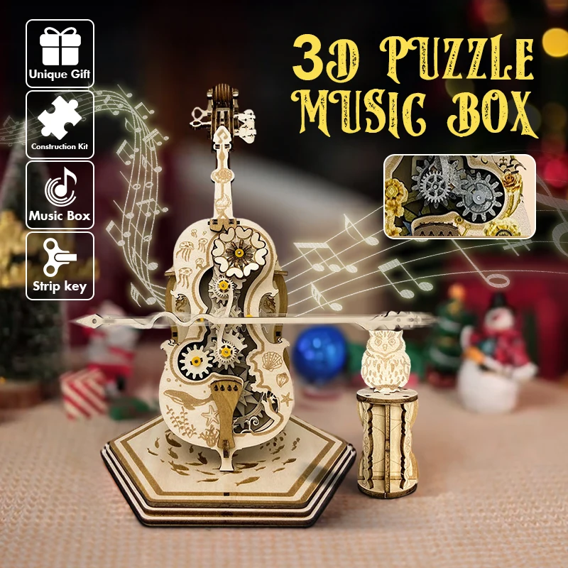 Puzzle Mécanique 3D Bois - Boîte à musique - Violoncelle magique