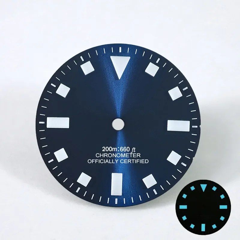 Retro Matte Blue and Black Watch Dial with BGW9 C3 Lume - 28.5mm Diameter
