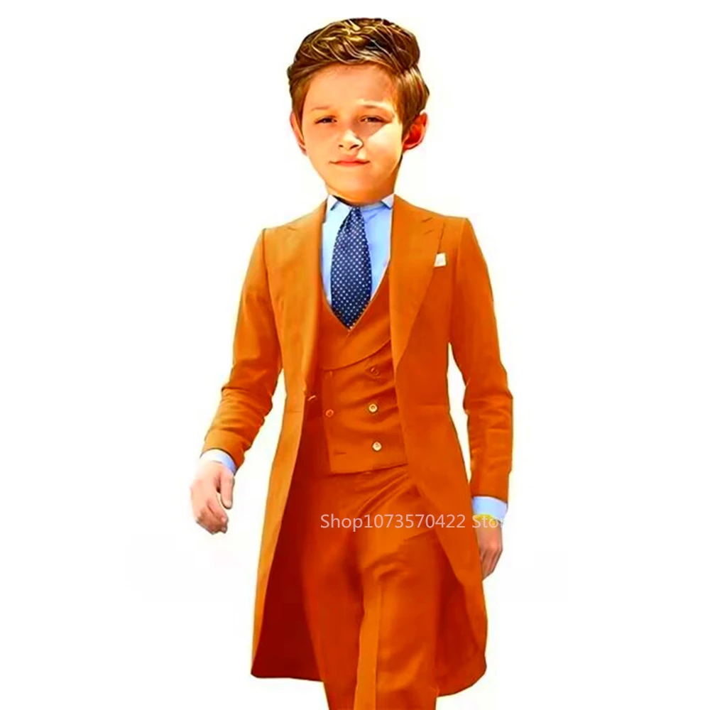 Tailcoat Boy Suits Costume 3 Pieces Child Royal Blue Jacket Vest Pants Flower Boys Formal Party Suit Kids Wedding Suit Tuxedos