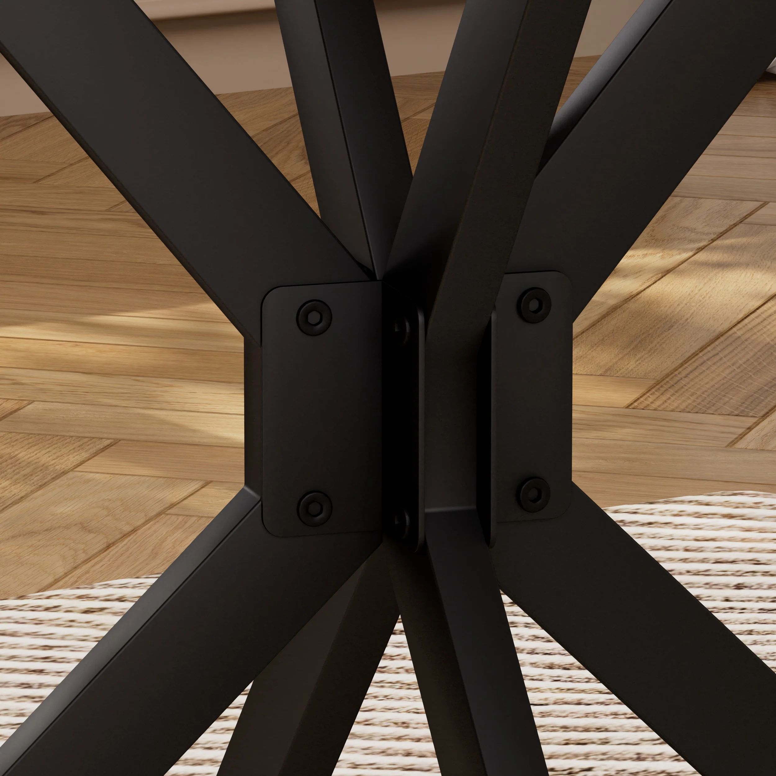 90 cm runder Esstisch für 1-4 Personen, platzsparend, stabile Metallbeine, braun und schwarz. – Detail 9