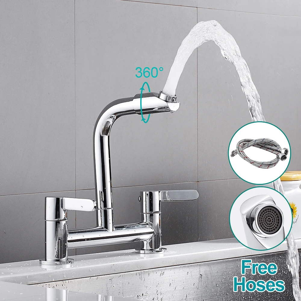 Brass Luxury Kitchen Tap Dual Handle Hot Cold Water Mixer