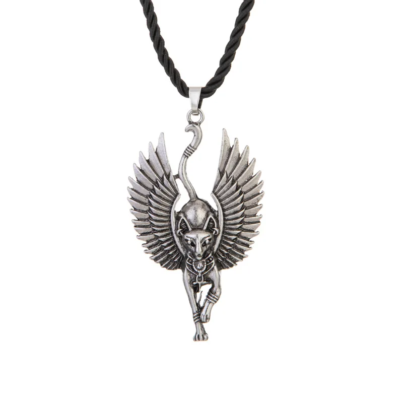 

Ancient Egyptian Cat Angel Wings Necklace Wicca Pagan Talisman Egyptian Jewelry Gift for Women Men Amulet