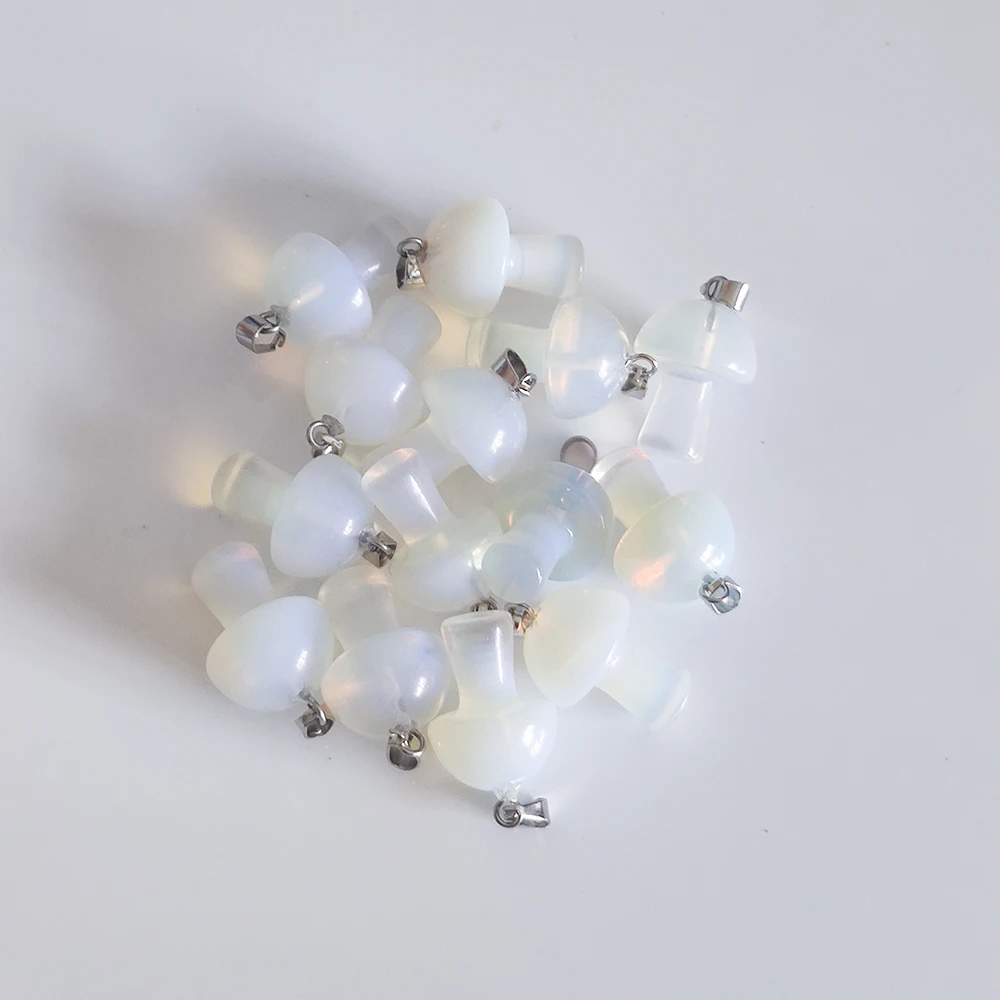 Natural Gem Stone Opal  Hand Carved 2cm Mushroom Pendant Charms DIY Necklaces Earrings