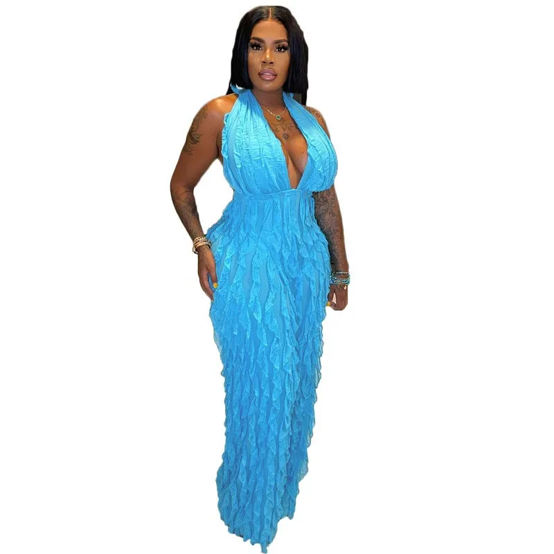 Halter Neck Jumpsuit Wrapped Chest Sexy African Women's Jumpsuit Trousers 2023 Summer Solid High Waist Elegant Party Playsuit XL